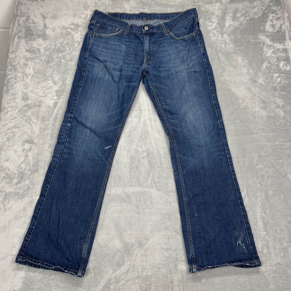 Levi's Jeans Mens 36x32 Blue Denim Dark Wash Faded Stretch 527 Slim Bootcut Leg